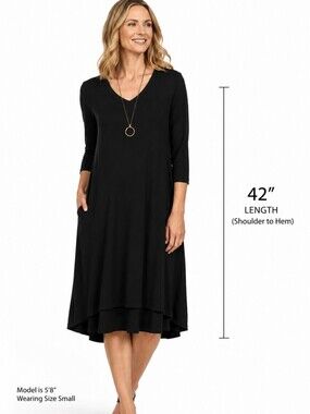 Alison Andrews Black Midi Roll Tab Sleeve Dress Sz Lg